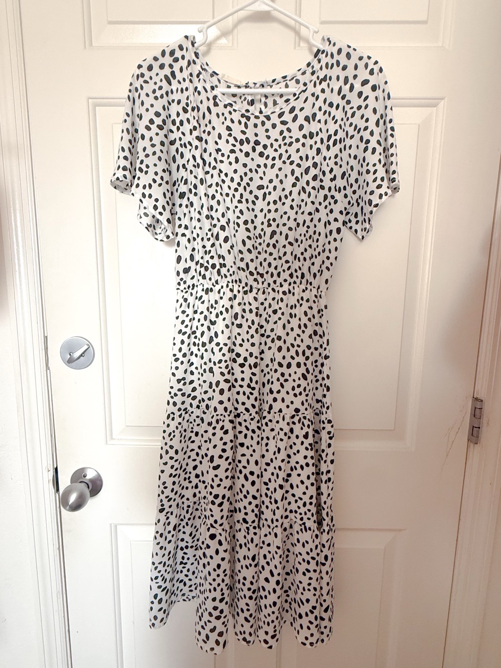 Polka Dot White and Black Midi Dress